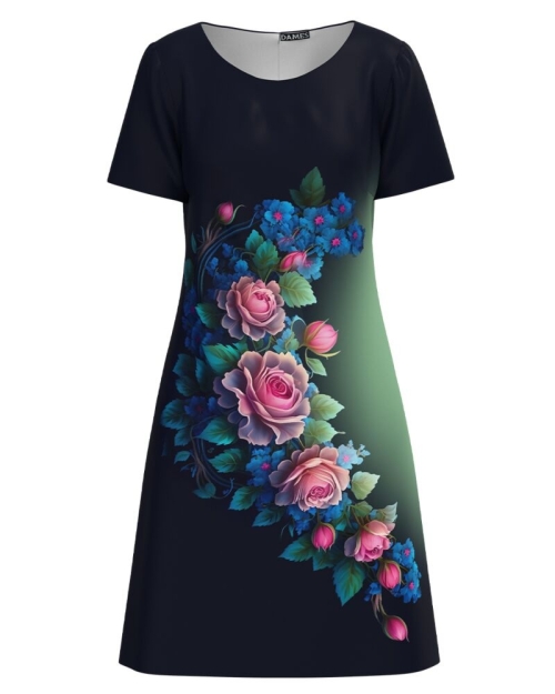 Rochie casual neagra imprimata cu model floral CMD4239