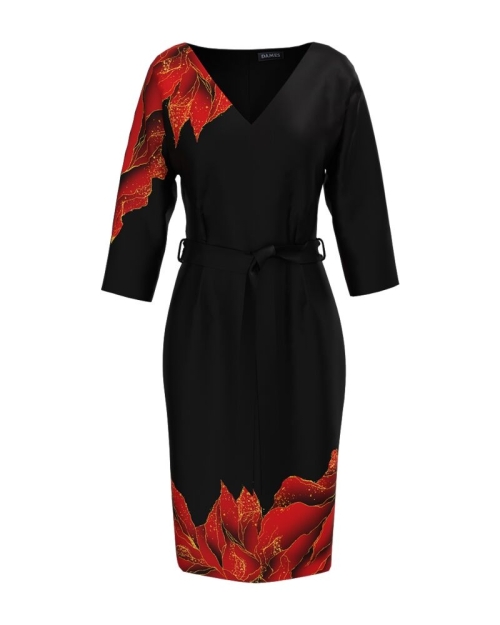 Rochie casual neagra imprimata cu model floral CMD4270 - Img 1