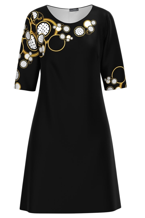 Rochie casual neagra imprimata cu model geometric in contrast CMD3184 - Img 2