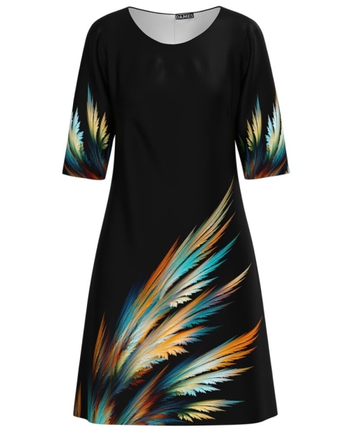 Rochie casual neagra imprimata cu model multicolor CMD4616
