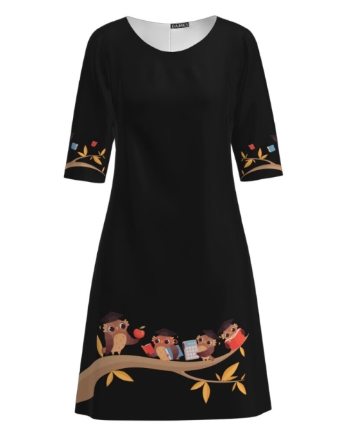Rochie casual neagra imprimata digital Bufnite CMD1192 - Img 1