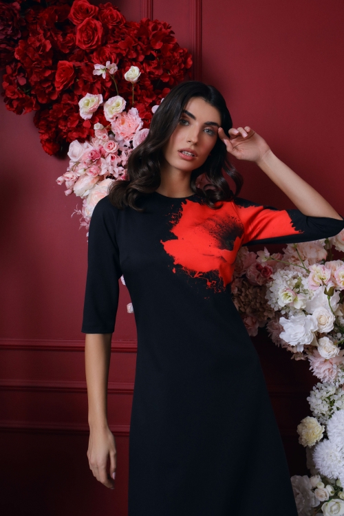Rochie casual neagra imprimata floral - Img 2