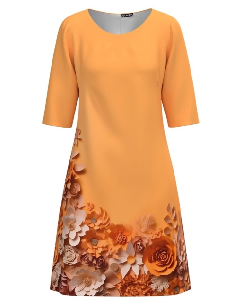 Rochie casual portocalie imprimata cu model floral CMD4751