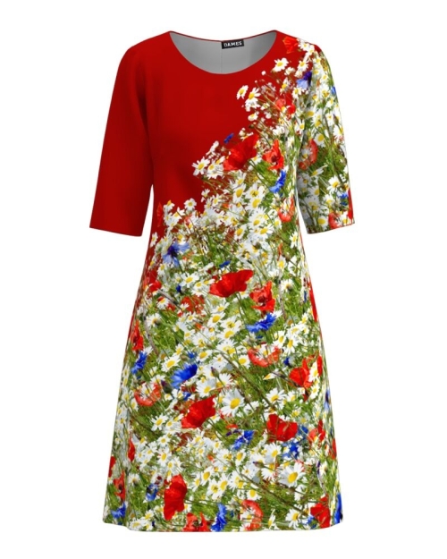 Rochie casual rosie imprimata Flori de camp CMD446 - Img 1