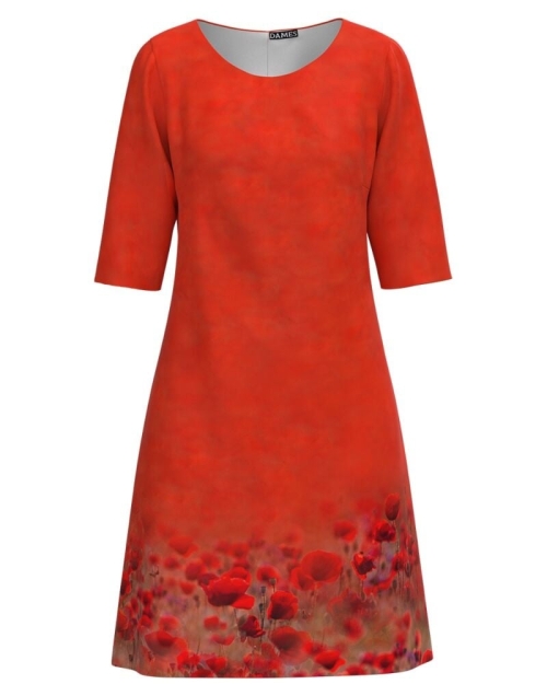 Rochie casual rosie imprimata maci Stoc