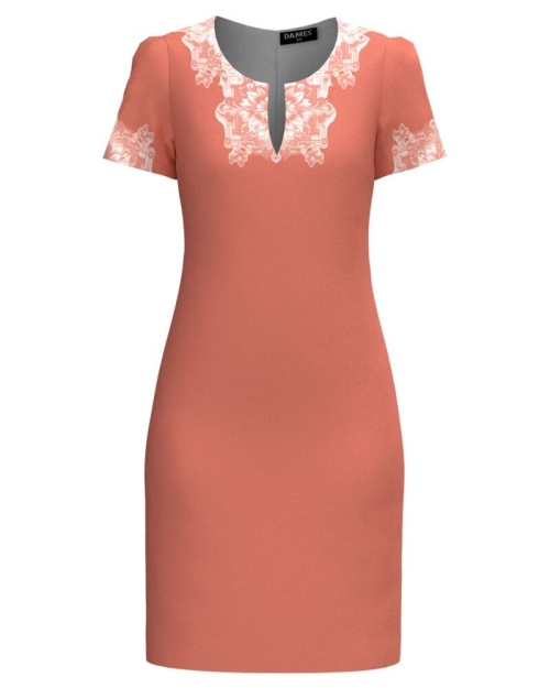 Rochie casual roz cu decolteu lacrima imprimata in contrast SS24