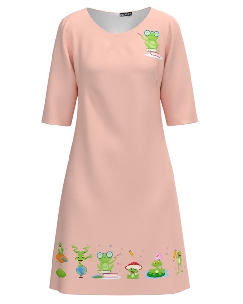 Rochie casual roz imprimata broscute Back to school CMD3136 - Img 1