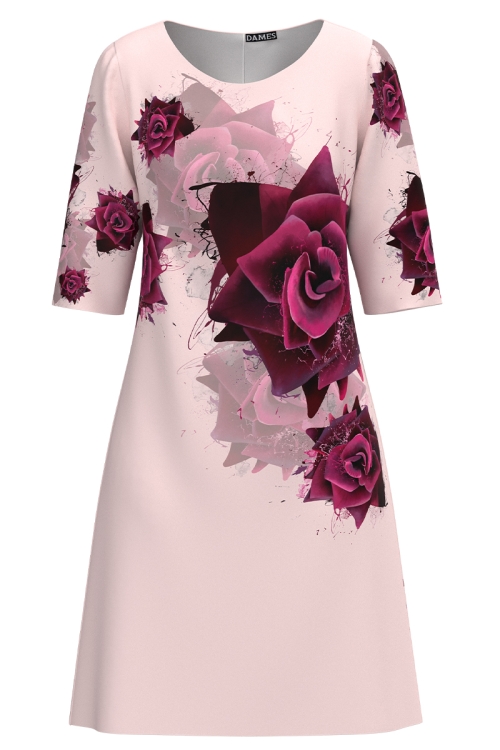 Rochie casual roz pudra imprimata trandafiri SS25 - Img 4