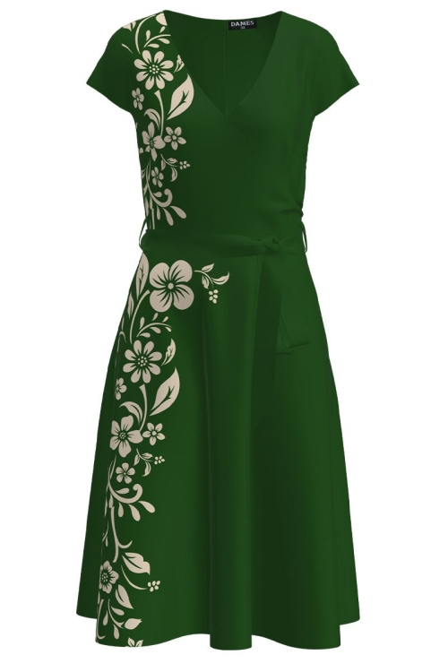 Rochie casual verde de vara cu maneca scurta imprimata cu model floral CMD2626 - Img 2