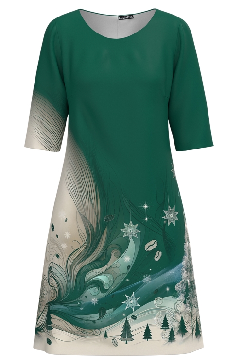 Rochie casual verde imprimata cu motive de Craciun AW24
