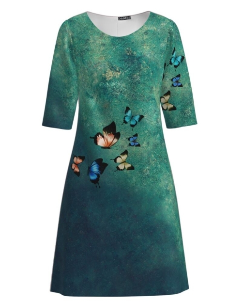 Rochie casual verde imprimata digital fluturi CMD1213 - Img 1