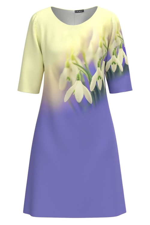 Rochie casual violet in degrade imprimata ghiocei CMD1925 - Img 2