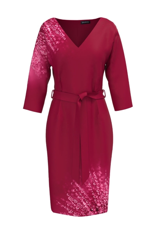 Rochie casual Viva Magenta imprimata Picaturi de roua CMD4119 - Img 2