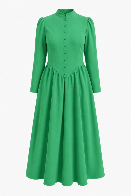 Rochie clos verde cu maneca lunga si guler tunica