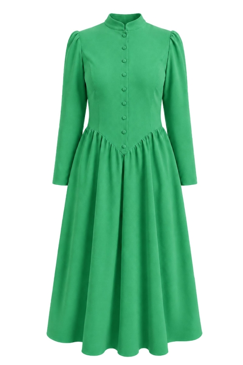 Rochie clos verde cu maneca lunga si guler tunica