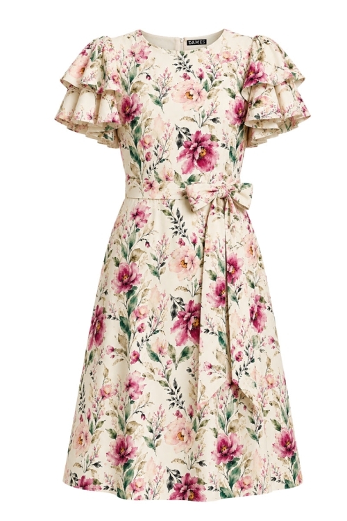 Rochie de vara cu volane la maneci si imprimeu floral