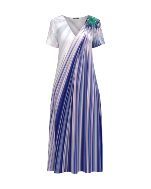 Rochie de vara imprimata in nuante de mov lunga cu buzunare CMD946