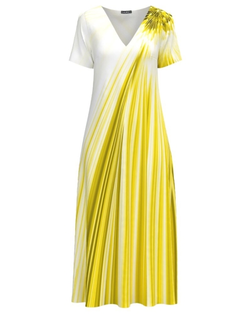 Rochie de vara lunga cu buzunare imprimata in nuante de galben