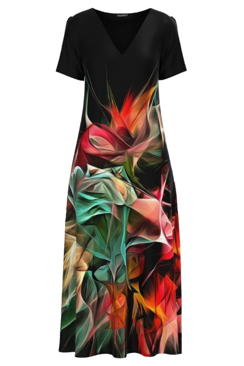 Rochie de vara neagra lunga cu buzunare imprimata Multicolor CMD2014 - Img 2