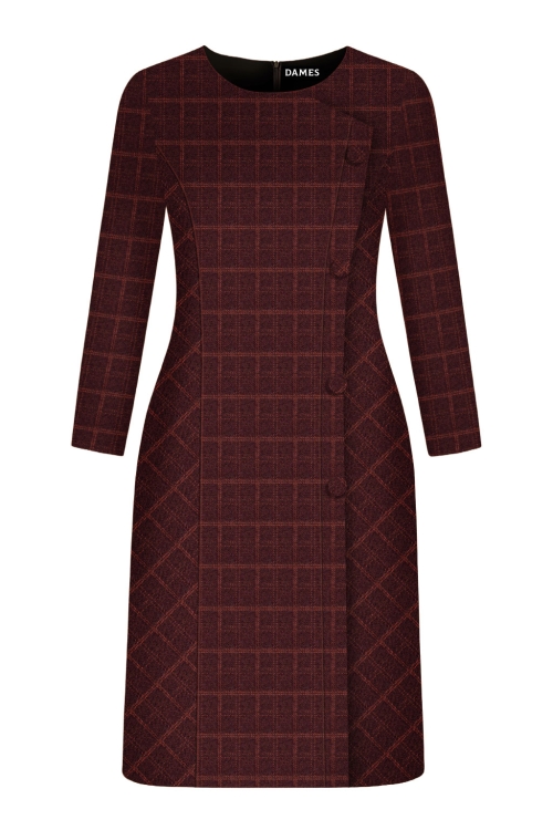 Rochie din stofa densa in clini cu nasturi decorativi