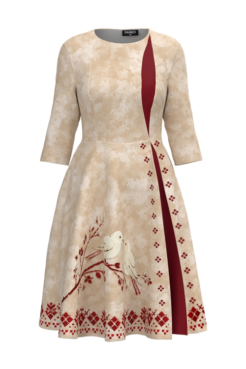 Rochie eleganta bej in degrade cu sectiune in contrast Dragobete