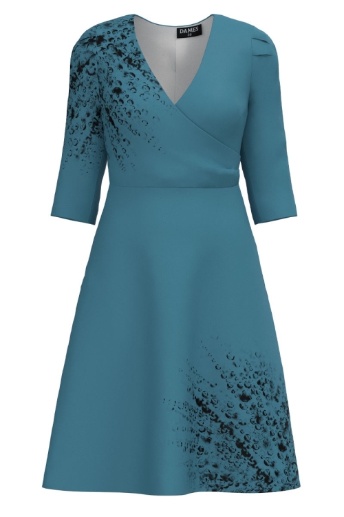 Rochie eleganta cu bust petrecut imprimata picaturi de roua AW24