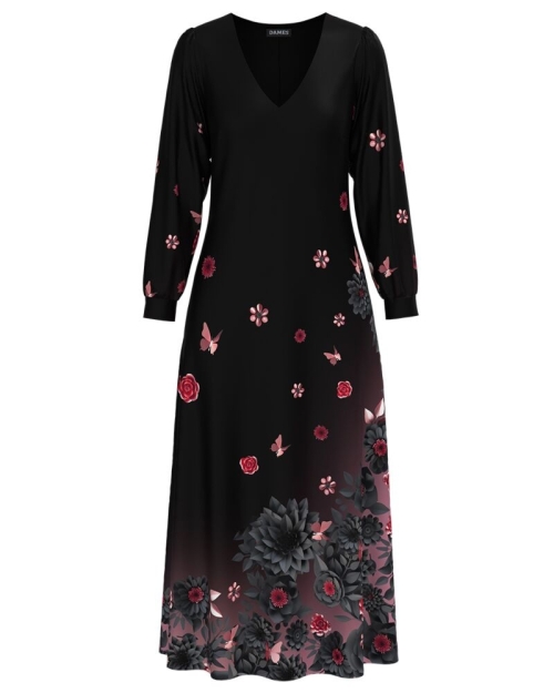 Rochie eleganta cu maneca lunga imprimata cu model floral