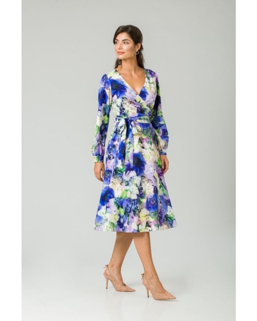 Rochie eleganta cu maneca lunga imprimata floral Anemone CMD235 - Img 3