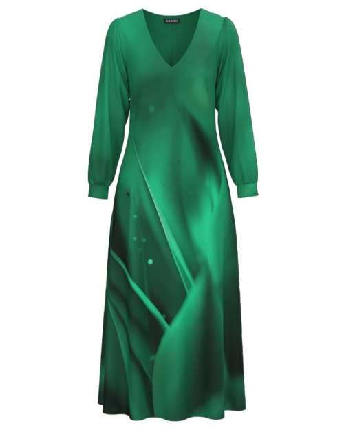 Rochie eleganta cu maneca lunga imprimata in nuante de verde