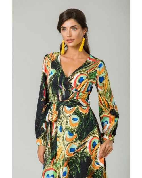 Rochie eleganta cu maneca lunga imprimata Paun CMD232 - Img 1