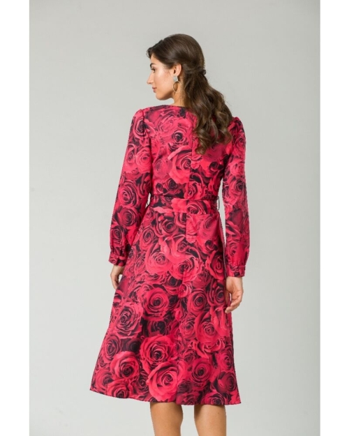 Rochie eleganta cu maneca lunga imprimata Trandafiri CMD233 - Img 7