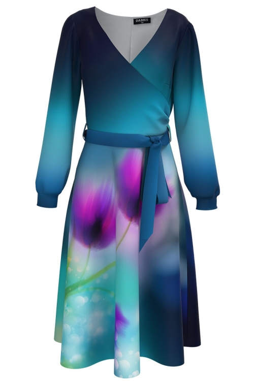 Rochie eleganta cu maneca lunga si imprimeu Lalele CMD825 - Img 2
