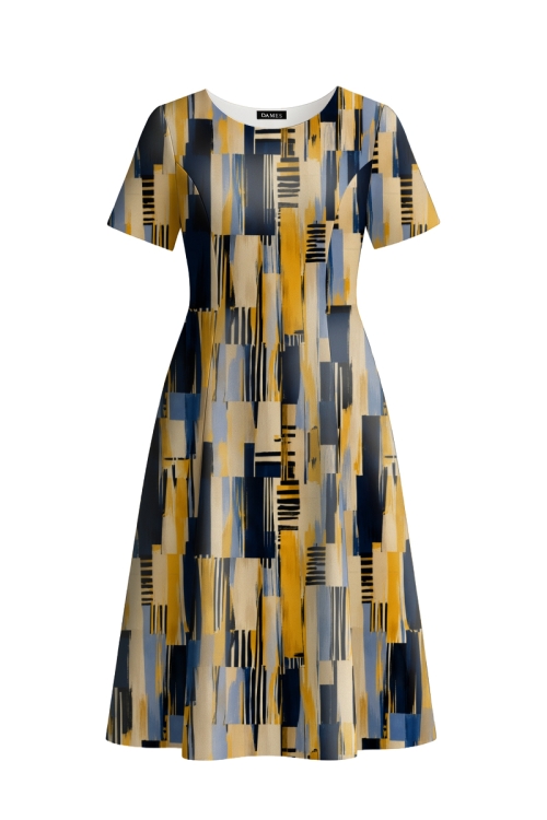 Rochie eleganta din crepe imprimata Geometrie Aurie