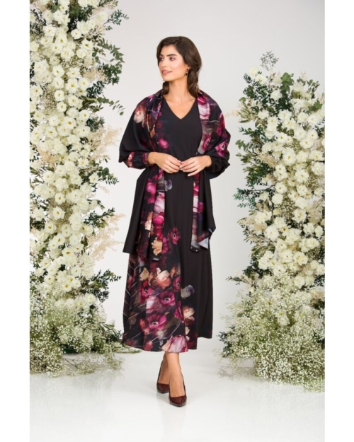 Rochie eleganta neagra cu maneca lunga si imprimeu Floral CMD1401 - Img 7