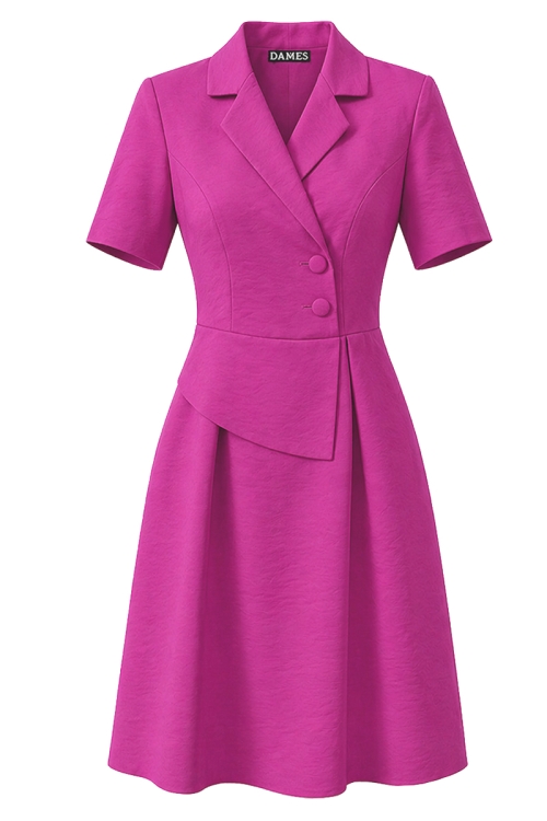 Rochie fucsia din vascoza cu peplum si guler tip sacou