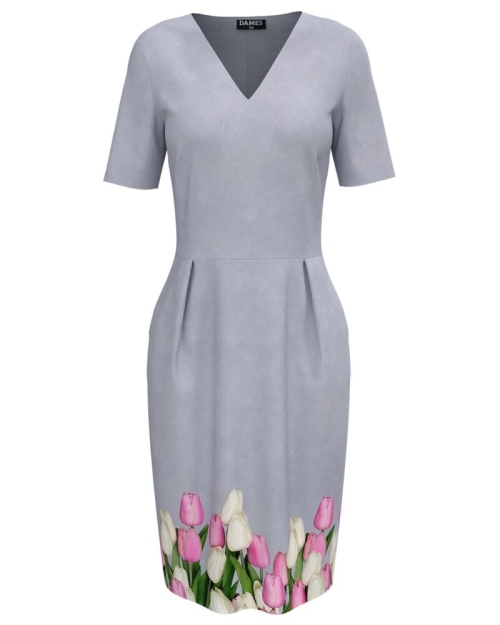 Rochie gri casual imprimata cu model Lalele CMD4175 - Img 1