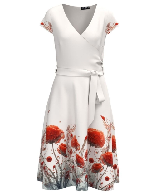 Rochie ivory de vara cu maneca scurta imprimata Maci - Img 1