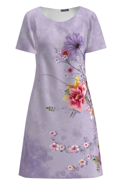 Rochie lila evazata imprimata cu model floral CMD1525 - Img 2