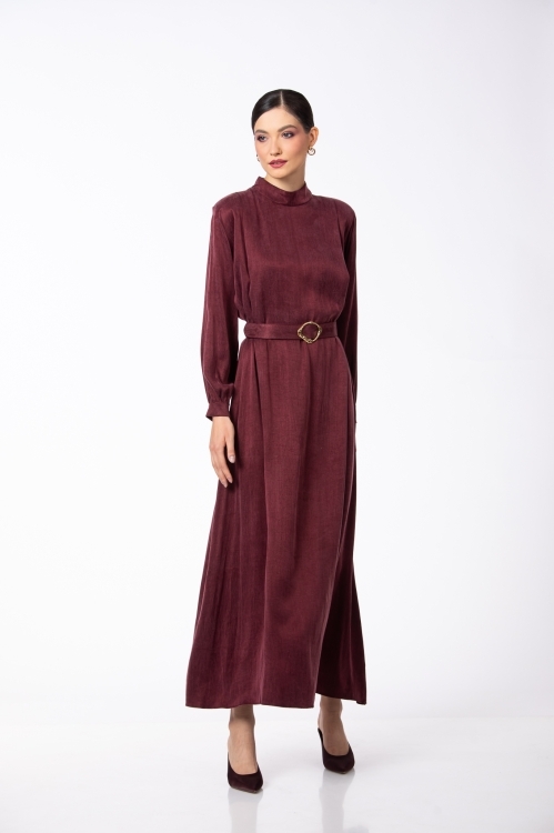 Rochie lunga burgundy din vascoza si lyocell - Img 2
