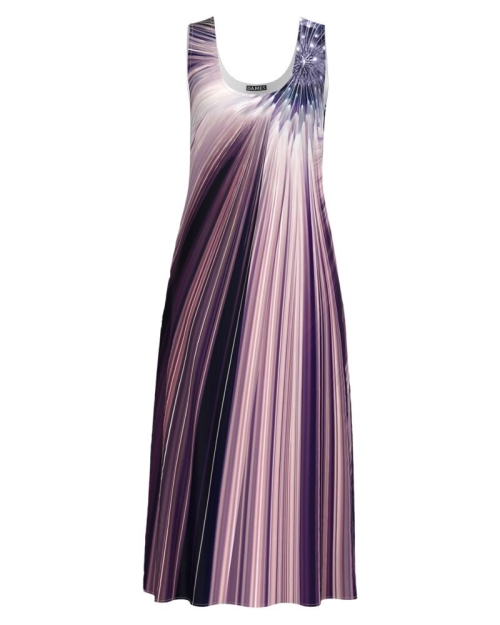 Rochie lunga casual de vara cu buzunare imprimata in nuante de mov