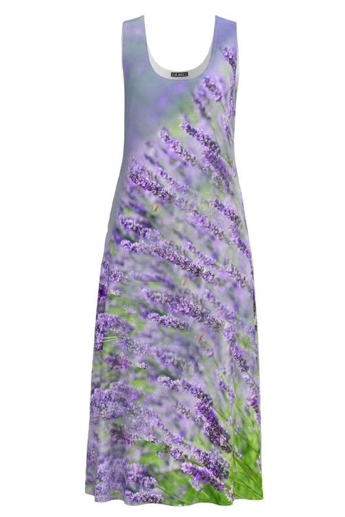 Rochie lunga casual de vara cu buzunare imprimata Lavanda CMD4231 - Img 2