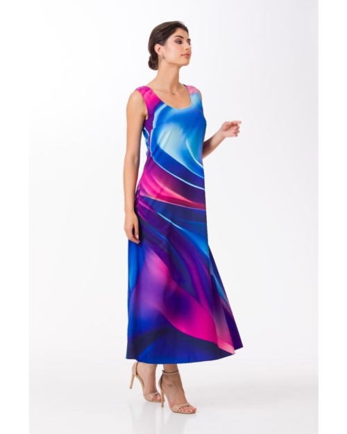 Rochie lunga casual de vara cu buzunare imprimata multicolor SS24 - Img 2