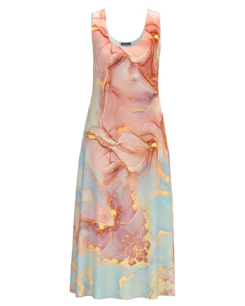 Rochie lunga casual de vara cu buzunare imprimata Pastel