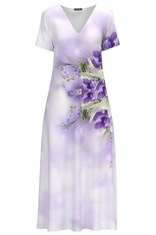 Rochie lunga de vara cu buzunare imprimata Violete - Img 2