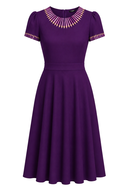 Rochie mov eleganta cu buzunare imprimata Creioane colorate