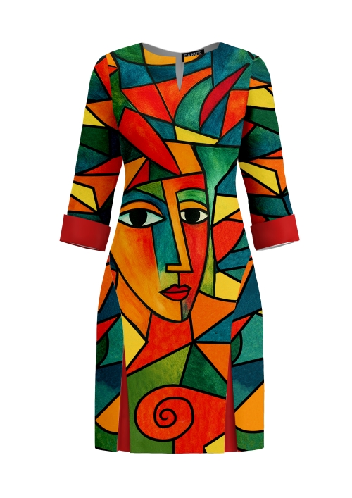 Rochie multicolora casual cu decolteu lacrima imprimata Picassela