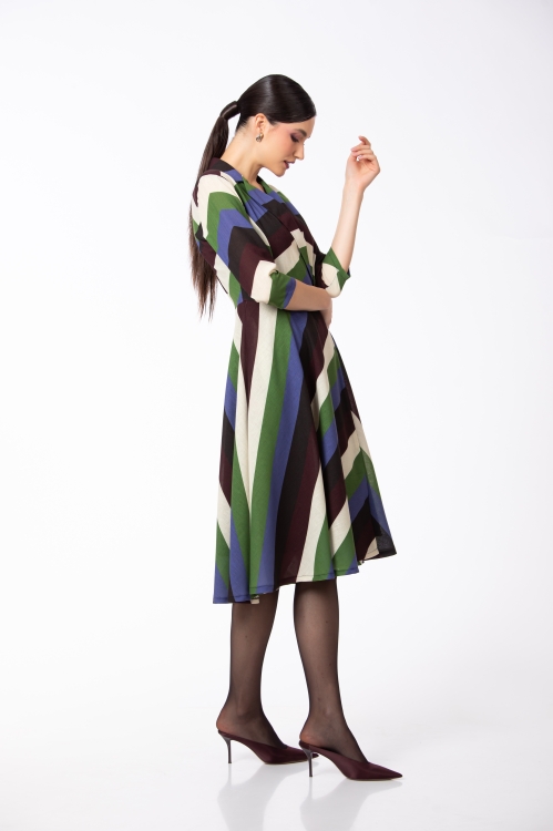 Rochie multicolora tip pardesiu cu buzunare - Img 4