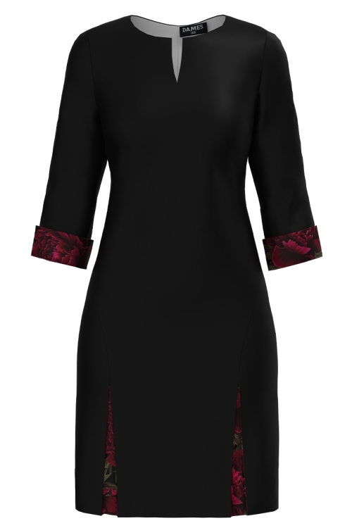 Rochie neagra casual cu detalii imprimate bujori