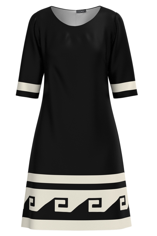 Rochie neagra casual imprimata cu model aztec SS25