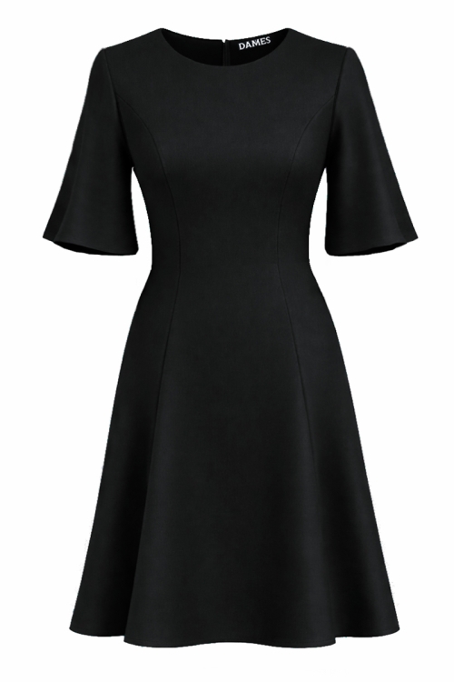 Rochie neagra in clini cu maneci clopot